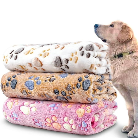 ZOUYUE 1 Pack 3 Pet Blankets for Dogs Super Soft Fluffy Pet Blanket for Dogs and Cats Cat Blankets and Throws Paw Brown/Pink/White Large(30x40.2 inch)
