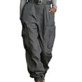 thumbnail image 2 of Ynynloco Women's High Waisted Cargo Wide-Leg Pants Travel Y2K Streetwear Baggy Pants with 6 Pockets Ankle Cuffs, 2 of 6
