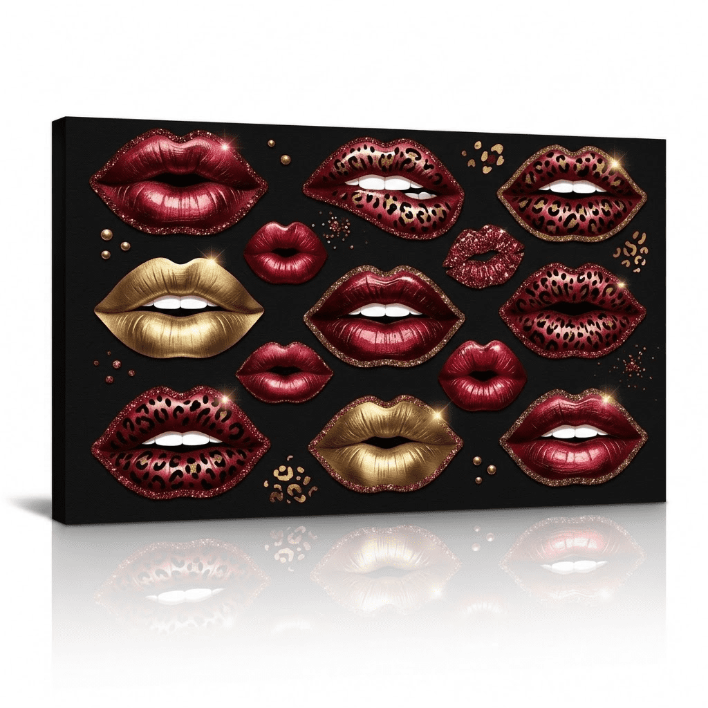 XaaKee Lips and Mouths Canvas Wall Art Brass Wild Animal Crimson Glam Art Prints Wall Art Inner Framed 18*12Inch