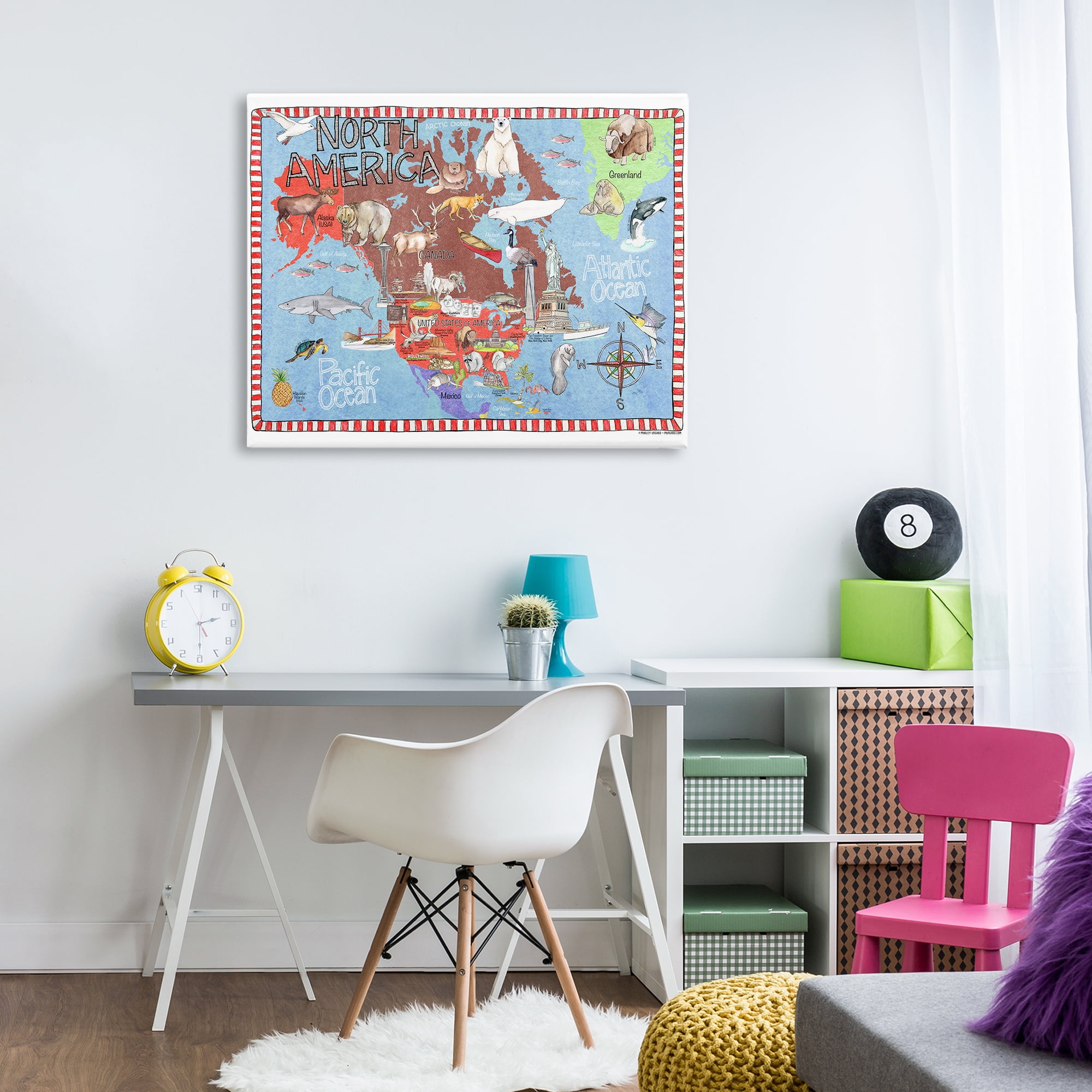 Stupell Industries North America Map Town & City Painting Gallery Wrapped Canvas Art Print Wall Art, 40 x 30