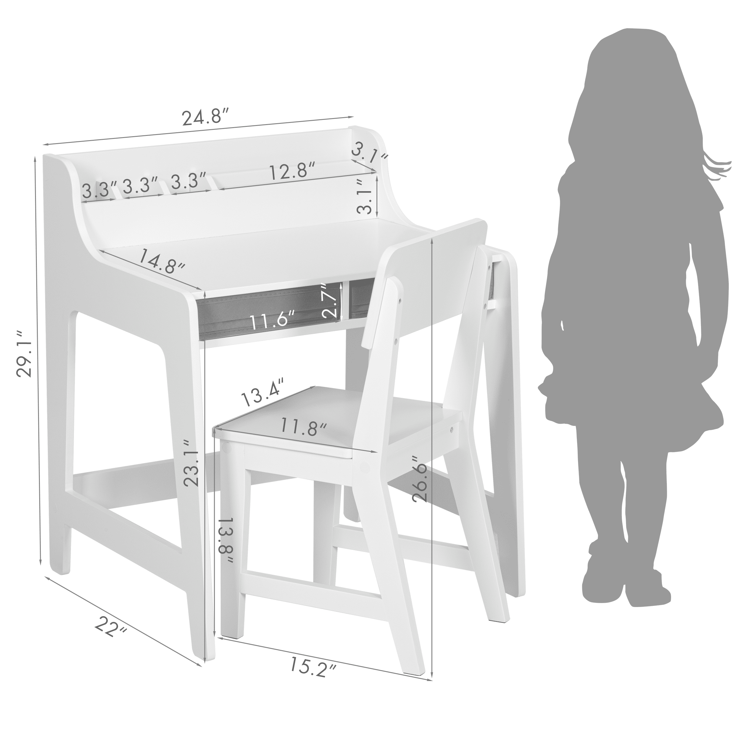Utex Kids Study Desk with Storage Bins Activity Table and Chair Set, White
