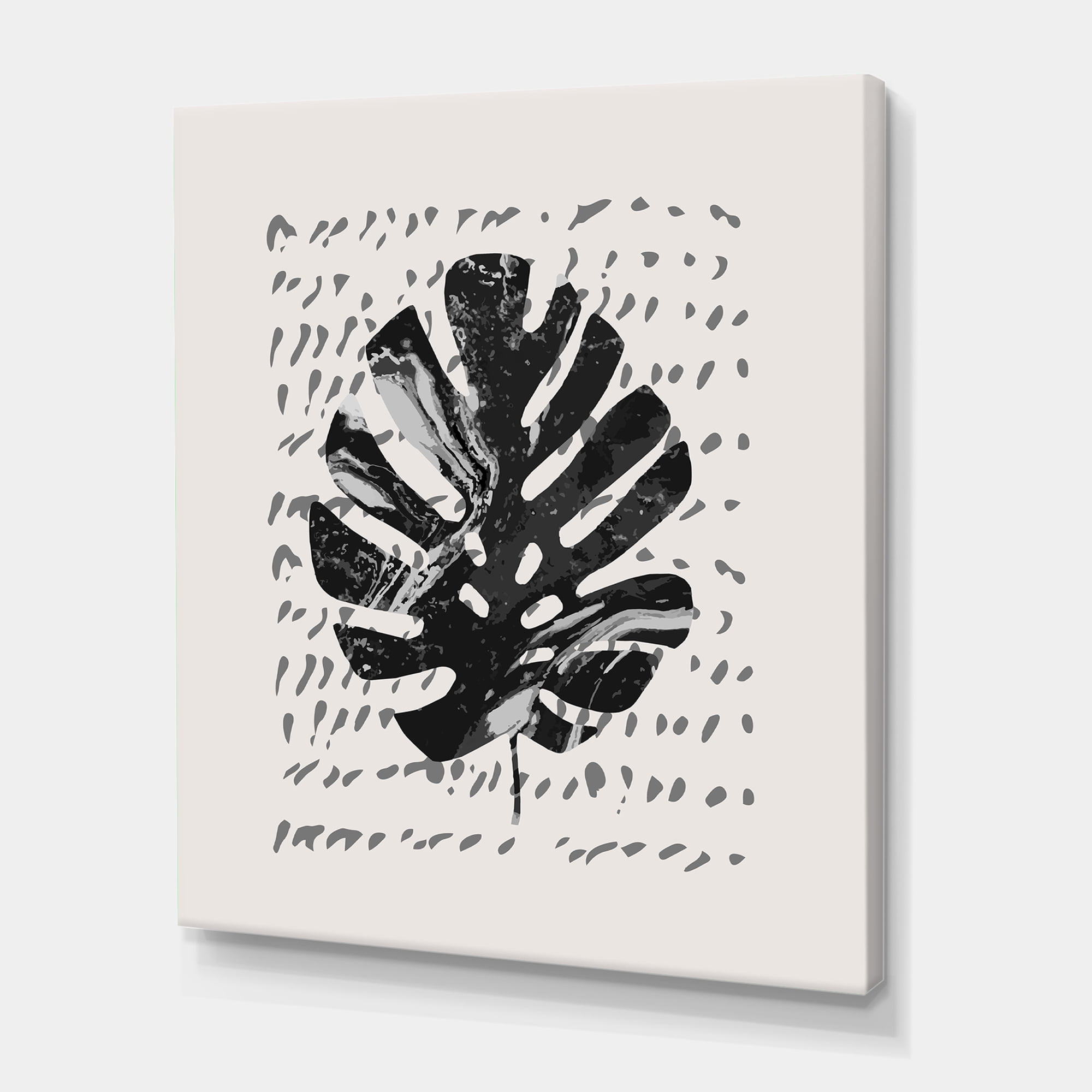 Minimal Tropical Palm Leaf Over Grunge Texture 16 in x 32 in Painting Canvas Art Print, by Designart