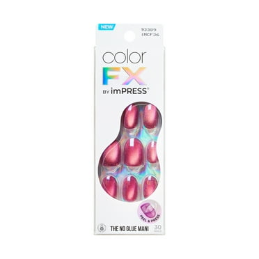 KISS imPRESS Color FX  Short Oval Press-On Nails, Pink, 30 Pieces