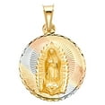 thumbnail image 2 of 14K Tri Color Gold Diamond Cut Our Lady of Guadalupe Stamp Charm Pendant with 3.5mm Hollow Cuban Chain Necklace - 18", 2 of 6