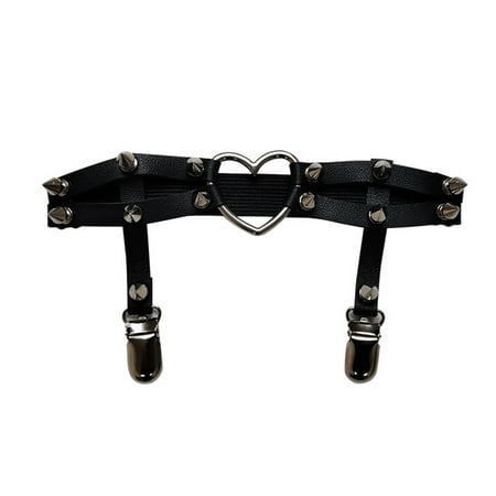 

Cute Lace Ruffle Frilly Long Tube Socks Women Lolita Stocking Gothic Studded Heart Garters Leg Ring Elastic Punk Harness Garter Belt Adjustable Suspender with 2 Metal Clips