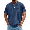 thumbnail image 2 of hotojiny Men's Henley Shirts Short Sleeve Button T-Shirt Vintage Tops Oversized Crew Neck Summer Shirt with Pocket Streetwear(Dark Blue,Small), 2 of 6