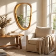 thumbnail image 4 of Irregular Asymmetrical Wall Mirror 30"×20" with Solid Wood Frame, Organic Mid-Century Modern Decorative Wall Mirror for Bedroom, Bathroom & Entryway, 4 of 9