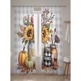 thumbnail image 5 of Thanksgiving Sheer Curtains 96 inches Long, Sunflower Fall Pumpkin Bottle Plant Gray Plaid Light Filtering Sheer Window Curtains Rod Pocket Voile Drapes for Bedroom Living Room, 52"W x 96"L 2 Panels, 5 of 7