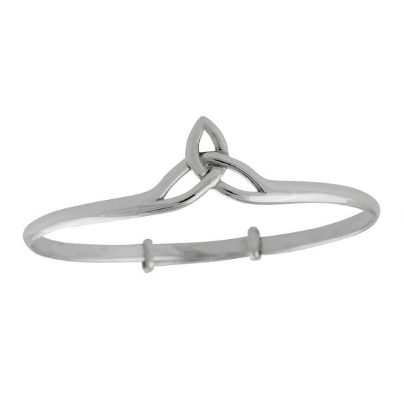 Sterling Silver Celtic Trinity Knot Bangle Bracelet, Triquetra, Adjustable Slide On