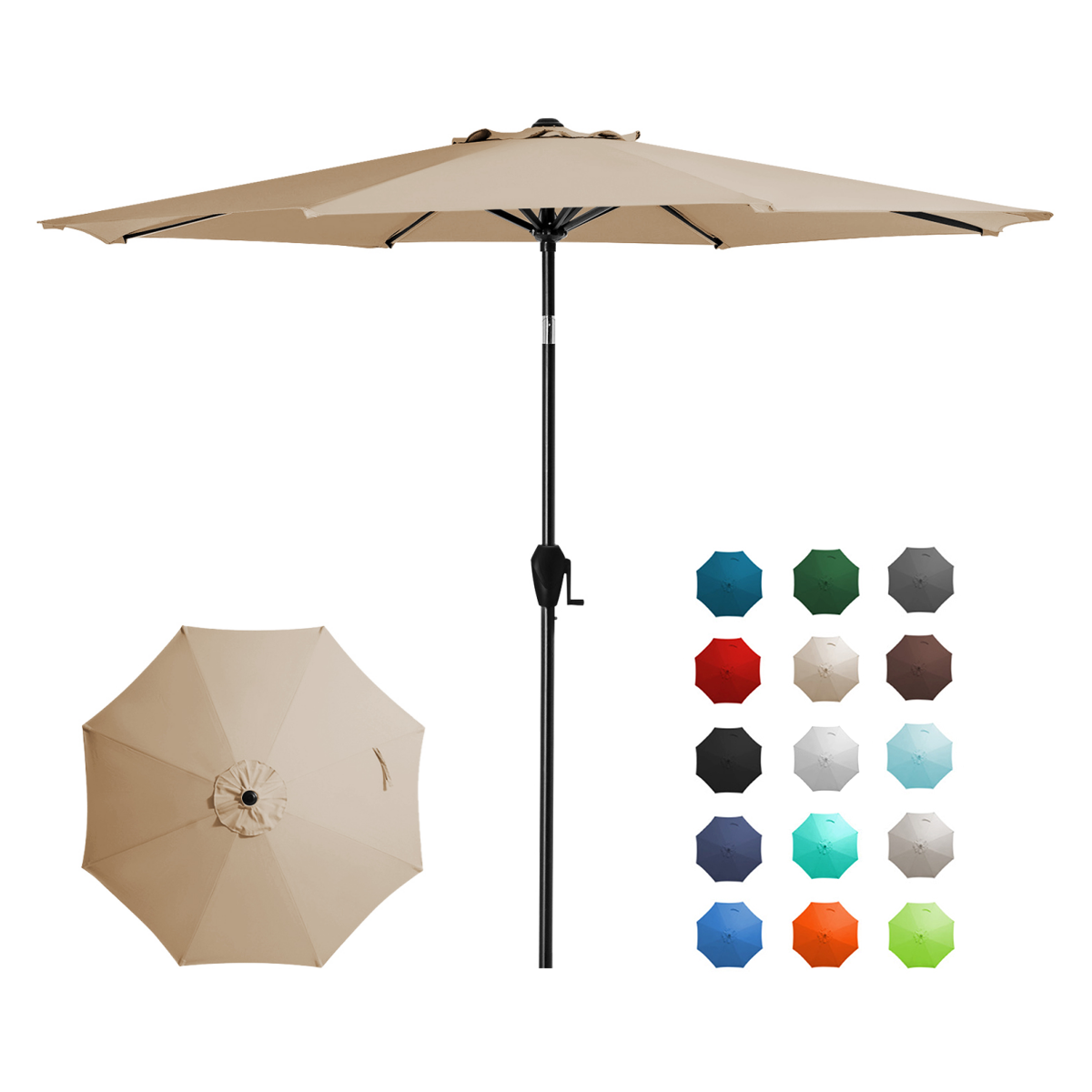 FUNDAZE 9FT Outdoor Market Patio Umbrella with Push Button Tilt & Crank Lift, UV-Resistant Canopy for Garden, Backyard, Pool&Patio Dining, Beige