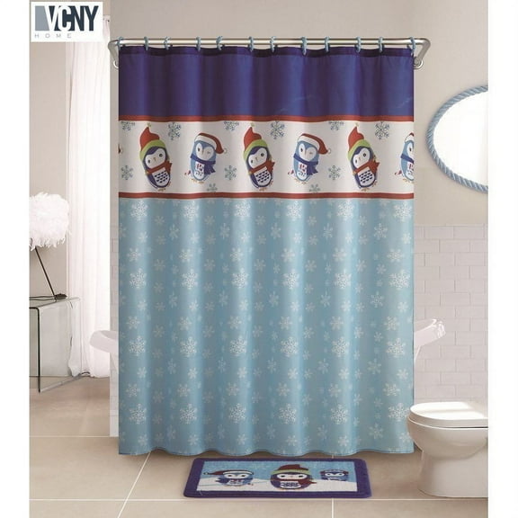 VCNY Holiday Themed Christmas Penguin 14-piece Shower Curtain & Bath Set