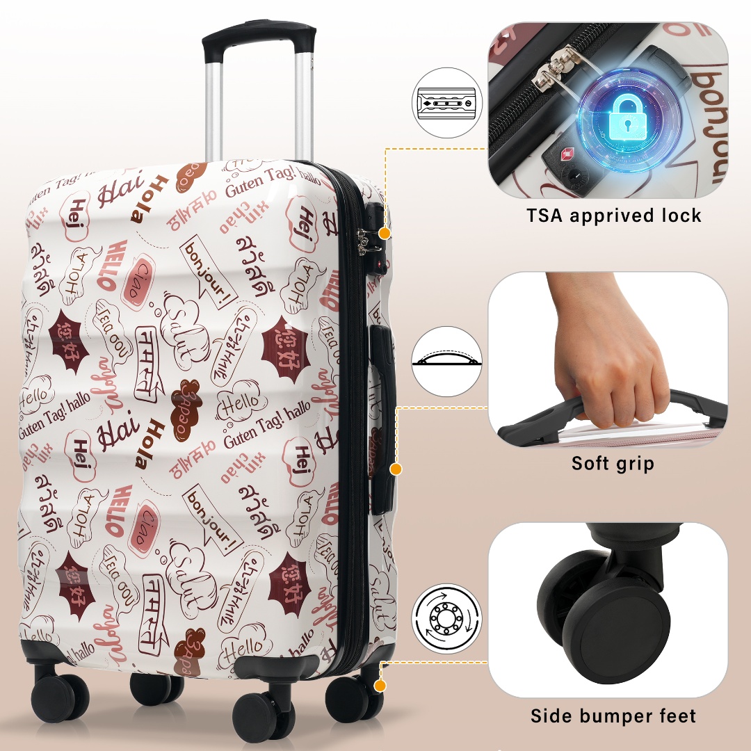 Yougu 24 Inch Expandable Checked Luggage, Lightweight Glossy Hardshell Travel Suitcase with Spinner Wheels, TSA Lock  , (White)