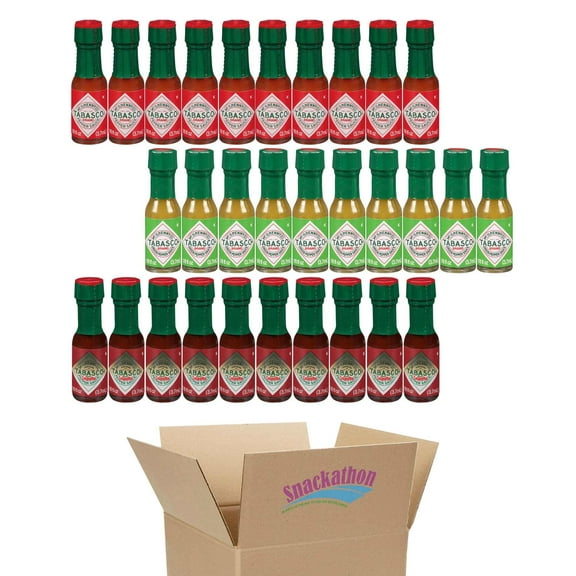 Tabasco Miniature Pepper Hot Sauce Bottles Variety, 3 flavors (Original, Green, Chipotle), 1/8 Ounce each, Pack of 30