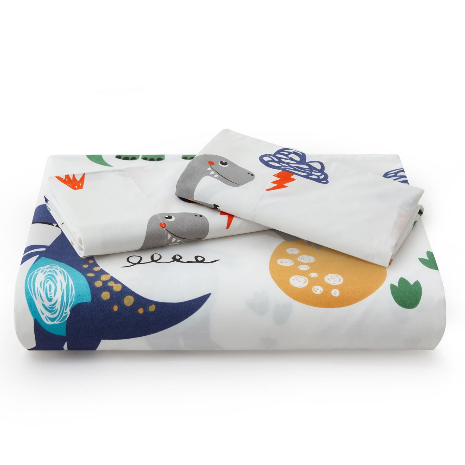 Marina Decoration Kids Boys Toddlers Cute Printed 600 Thread Count Soft Cotton Blend Percale Duvet Cover Set with Corner Tie and Zipper, Cartoon Dinosaur Zoo Dino Pattern