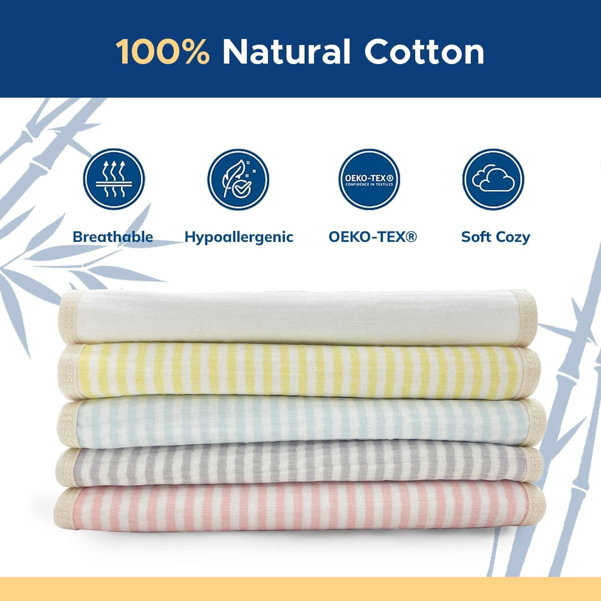 Henry&Bros. Organic Cotton Burp Cloths Baby Gift Set - 5 Pack 20x10 Large Cotton 5 Layers Extra Absorbent Soft Muslin Burping Cloth (Blue Dreams)