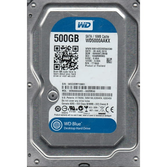 WD5000AAKX-00ERMA0, DCM HHNNKTJMHB, Western Digital 500GB SATA 3.5 Hard Drive