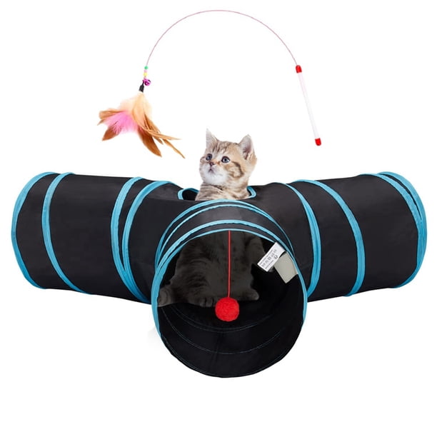 Juguetes de Tubo de Túnel para Gatos, Plegables en 3 Direcciones, Túneles para Gatos de Interior, Pelota de Juguete con Agujero Perforado para Gatos, Cachorros, Gatitos y Conejos
