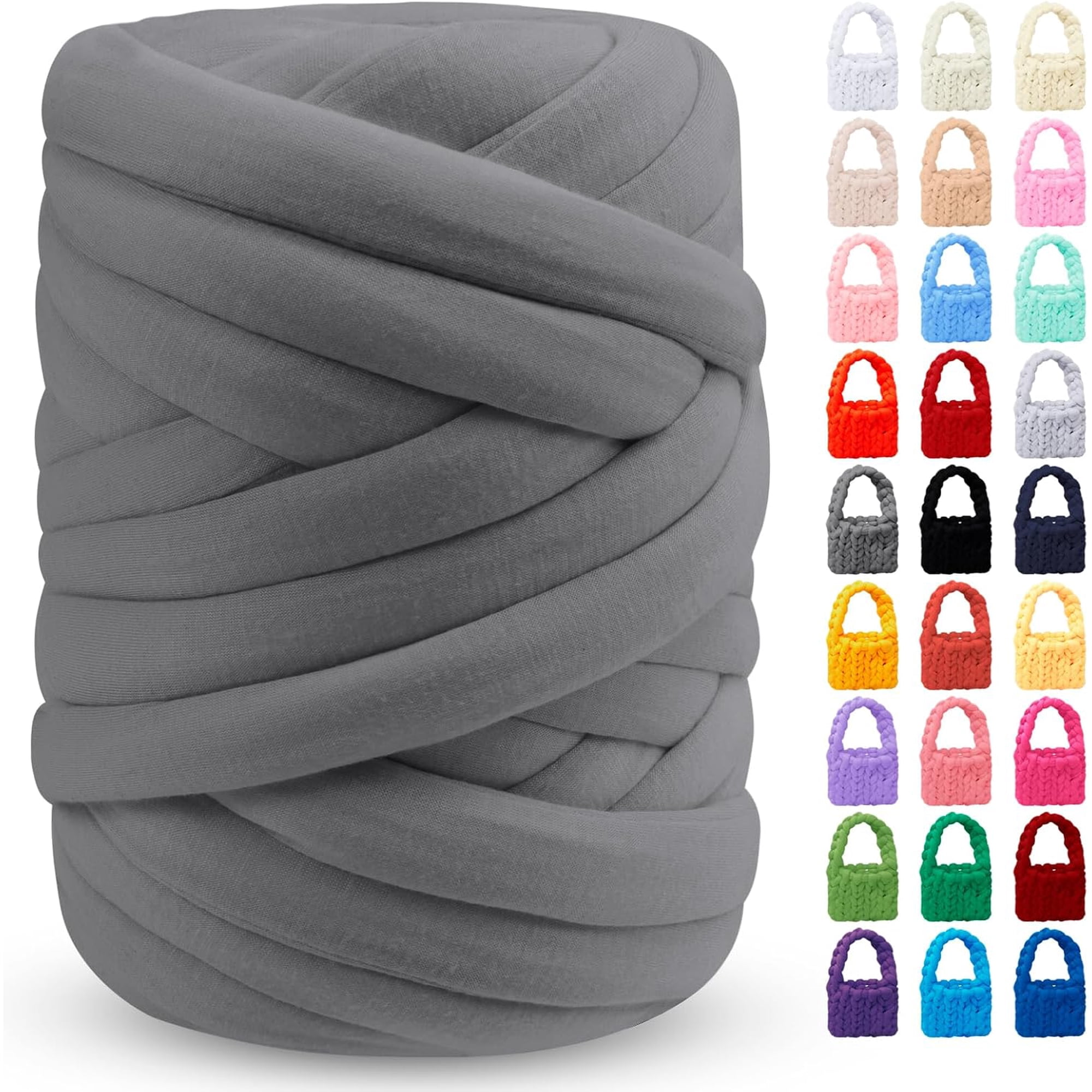 Grey Chunky Yarn for Hand Knitting Soft Jumbo Arm Thick Blanket Cotton Tube Handbags Blankets Pillows Pet Bed Rugs DIY Crafts (1.1lbs/17.6oz/26yards) 1.1lbs