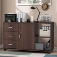 thumbnail image 1 of Archivero Organizador Grande, 3 Cajones y 1 Gabinete y 2 Estantes de Almacenamiento Abiertos, Mueble para Impresora Engrosado con Llave y Ruedas, Archivero Tamaño para Oficio, Marrón, 1 of 4