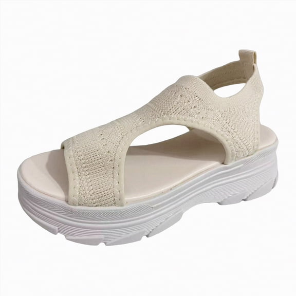 enyan Platform Sandals Women Platform Slip on Sandals for Women Summer Wedges Slides -Flatform, Open Toe, Bohemia, Beach, Wedding,Beige,Size 8