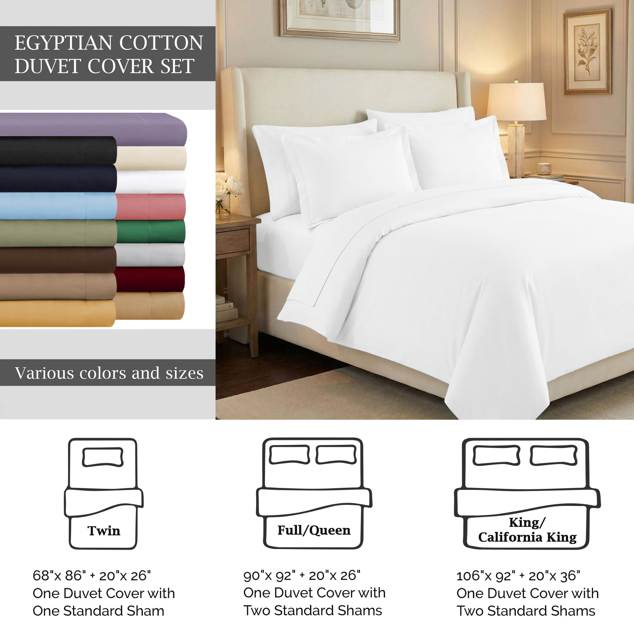 Superior Egyptian Cotton 530 Thread Count Duvet Cover Set, Full/Queen, Light Blue