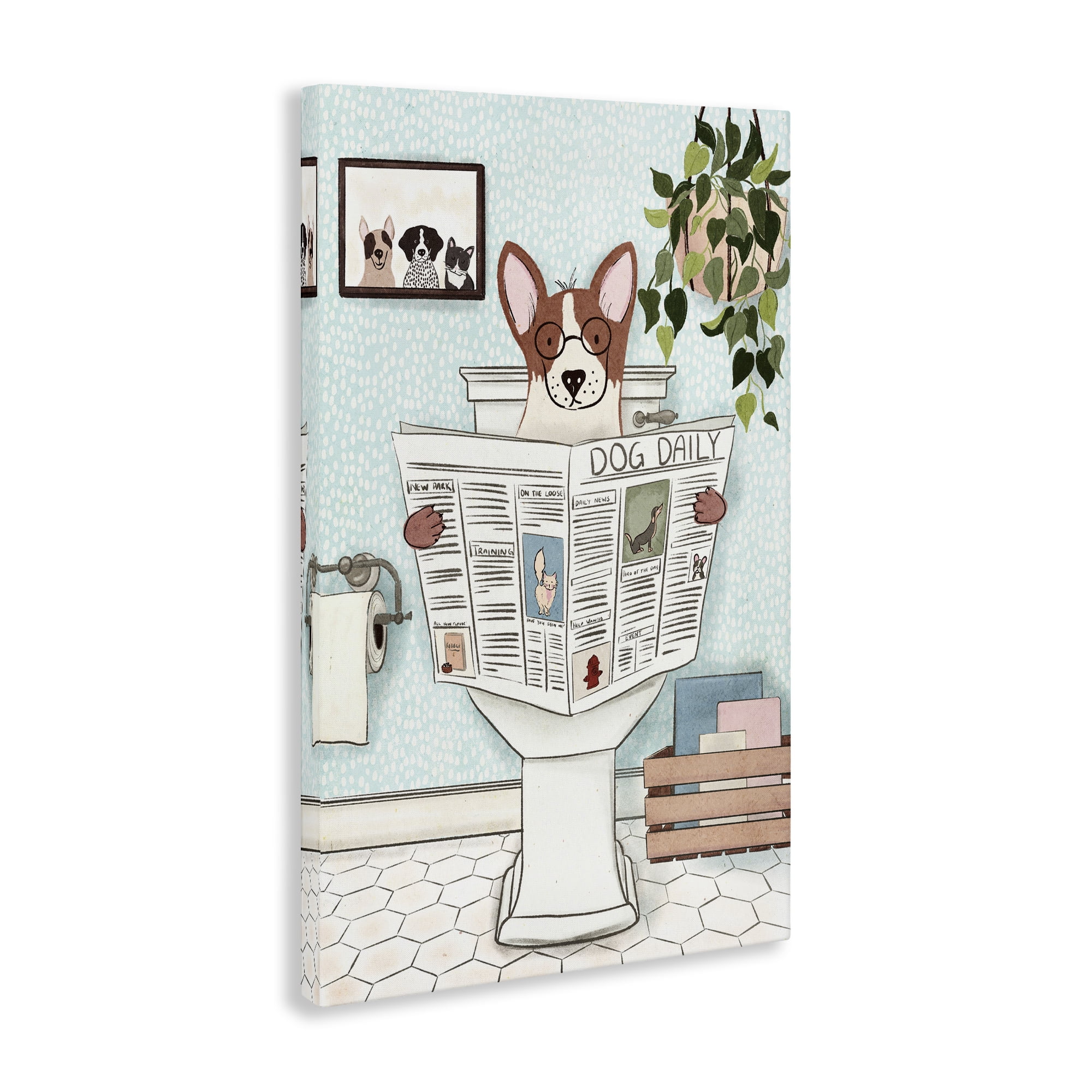 Stupell Industries Pup with Newspaper Typography Painting Gallery Wrapped Canvas Art Print Wall Art, 30 x 45