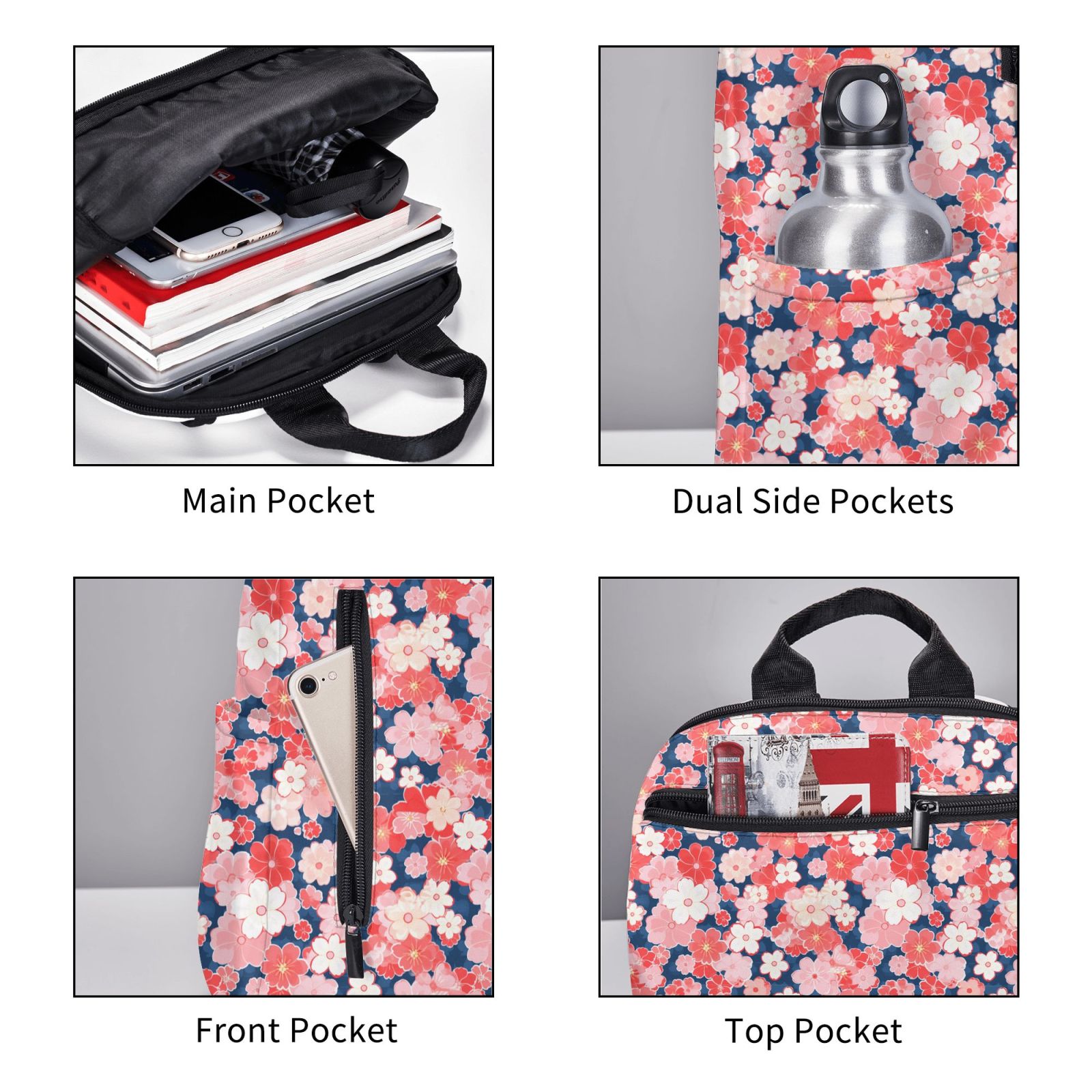 Defioc Japanese Cherry Blossoms Pattern Travel Laptop Backpack,Lightweight Backpack Travel Hiking Daypack Backpack Work Bag for Men Women