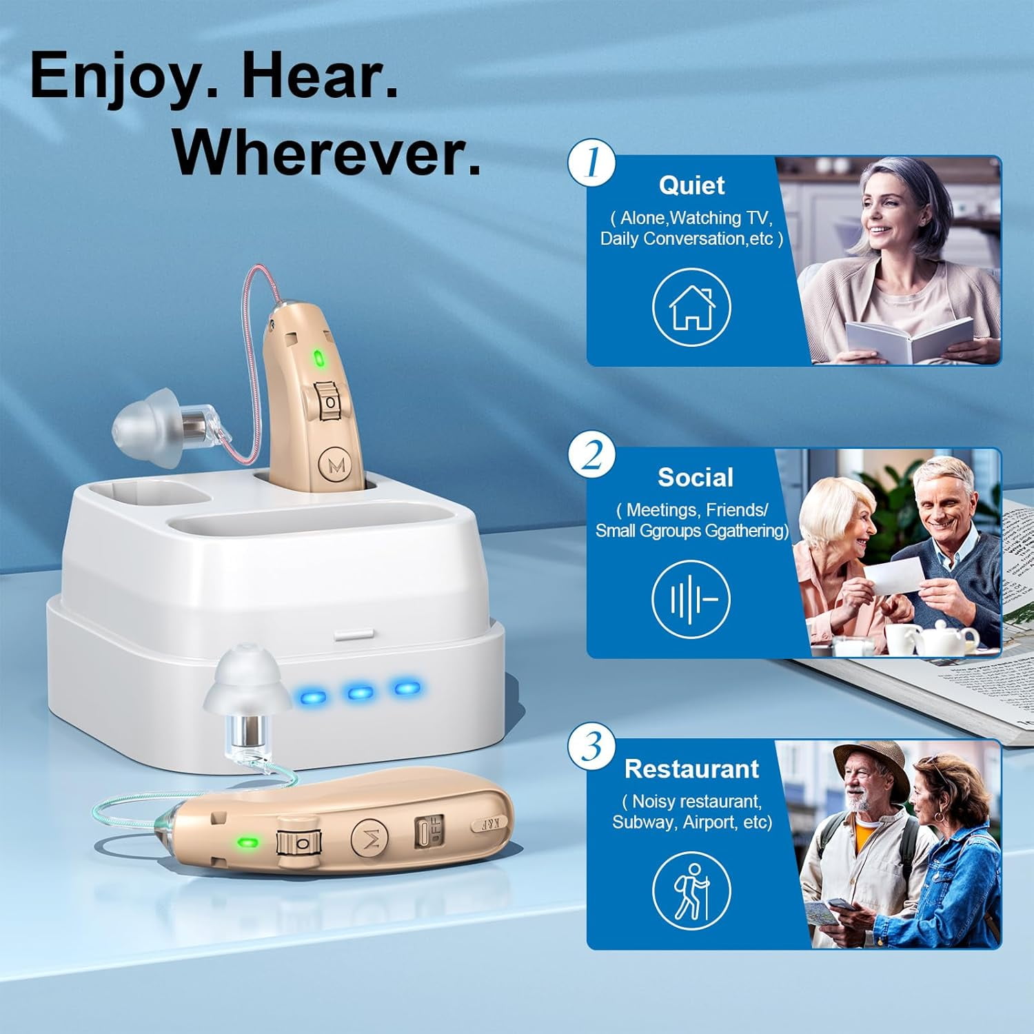 Rechargeable Hearing Aids For Seniors & Adults -Volume Control, Advanced Noise Cancelling With Invisible Sound Amplifications - Comfortable BTE Design For Mild And Moderate With Hearing Loss,Brown
