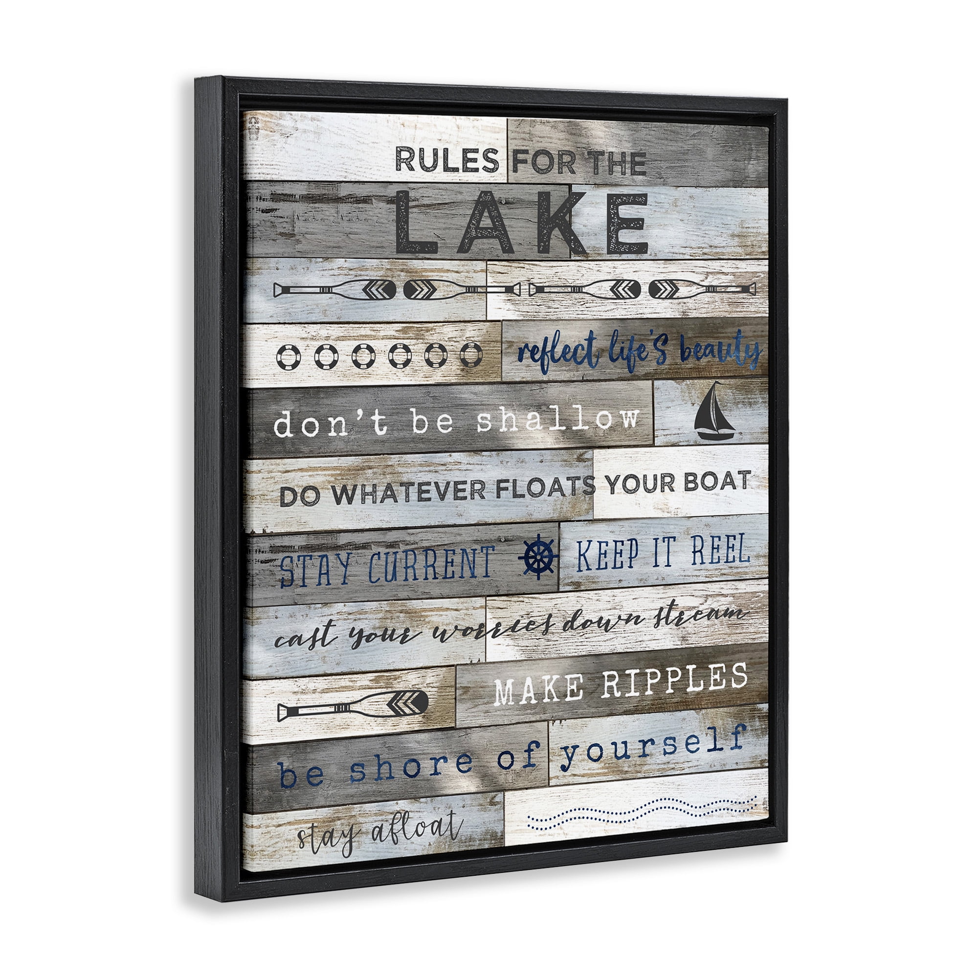 Stupell Industries Advice From the Lake List Inspirational Painting Black Floater Framed Canvas Art Print Wall Art, 17 x 21