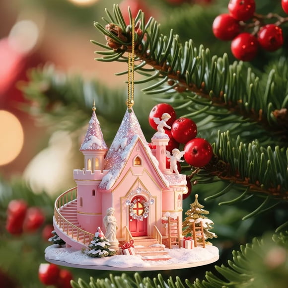 Uuiauoio Christmas Hanging Village Houses Tree Decor, Miniature Gingerbread House Ornament House Snowman Christmas Tree Hanging Pendant