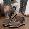 thumbnail image 3 of Rokment Women's Bling Rhinestones Fringe Platform Wedge Sandals Boho Beach Summer Fall Suede Peep Toe Espadrilles Chunky High Heels Dress Shoes Grey Size 8.5, 3 of 5