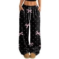 thumbnail image 2 of Hearthz Women Pajamas Pants Drawstring Wide Leg Valentine's Day Bowknot Woman Lounge Pants Baggy Soft Comfy Lightweight Womens Sleep Pants, 2 of 6