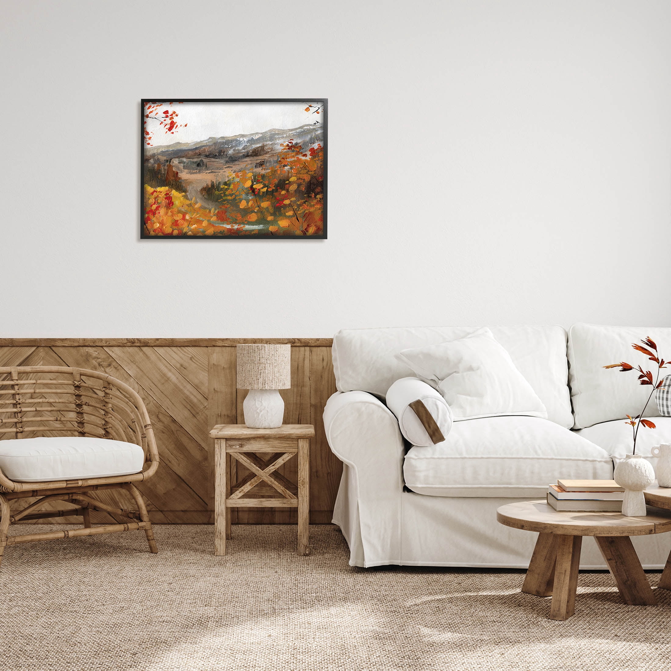 Autumn Foliage Mountain Scene Landscape Painting Black Framed Art Print Wall Art