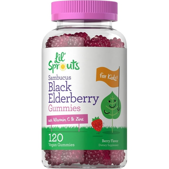 Elderberry Gummies for Kids | 120 Count | Berry Flavor | Vegan Formula | by Lil' Sprouts