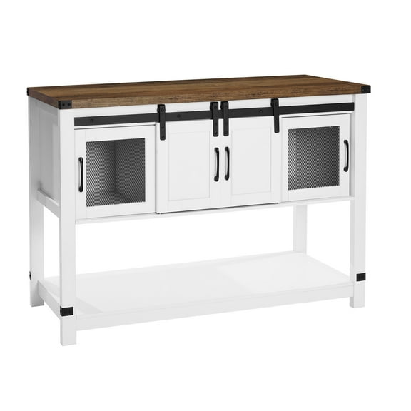 KFFKFF Beverage Station Cabinet, Dimensions 47.3 x 15.7 x 32.7 inches, Rustic Beverage Station Cabinet with Quadruple Storage, Beverage Station Table with Sliding Doors