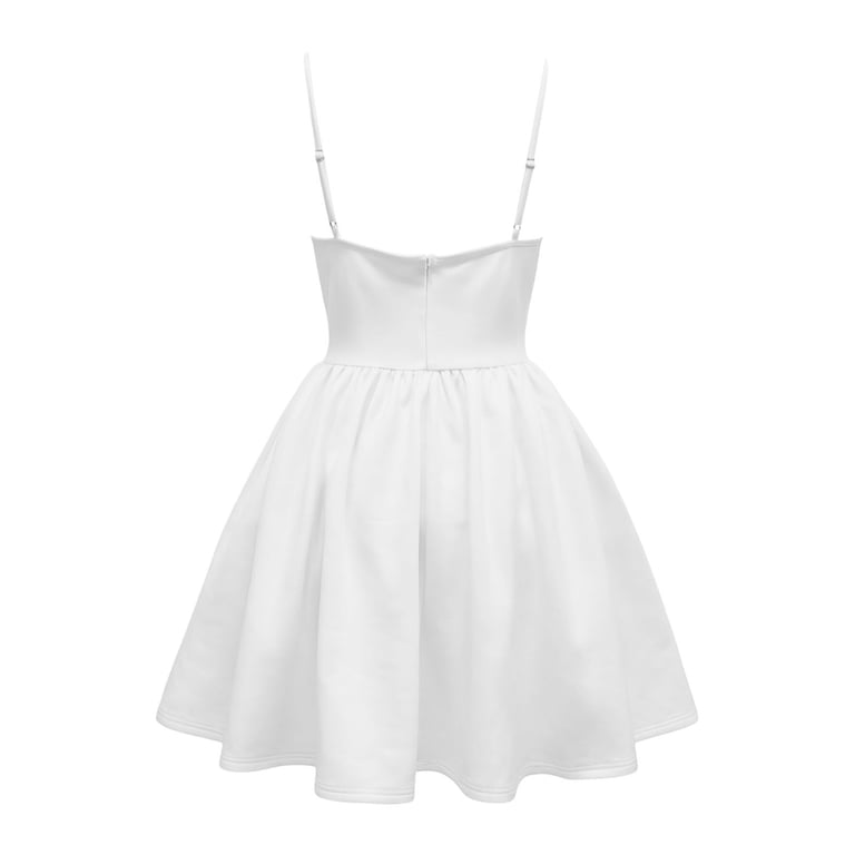 birthday gift dress for girlfriend Luwomo Dresses Women Elegant Chiffon Ruffle Bustier With Spaghetti Straps Bodycon Flared Skater Slip Casual White S Featuring embroidered stars on Edit:HOCOMinimal backless top sold on Color:Ivory/Light Blush