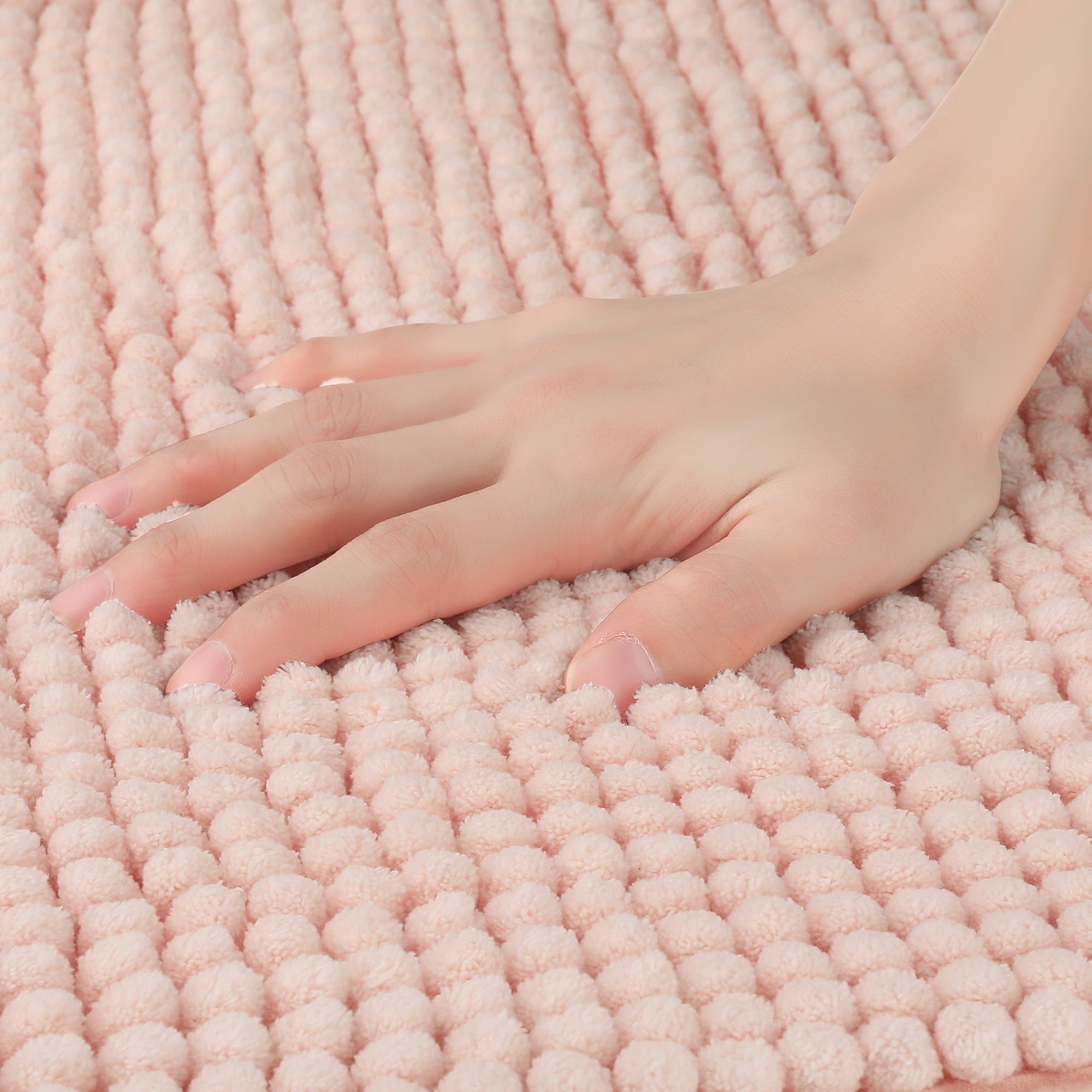 Unique Bargains 2 Pcs Plush Fluffy Extra Thick Mat Pink/Navy Blue 20" x 32"