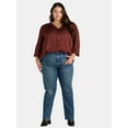 thumbnail image 2 of Terra & Sky Black Label Women's Plus Size Button Front V Neck Blouse with Long Sleeves, 0X-4X, 2 of 5