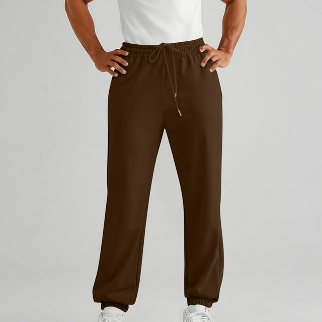 Xdegoge Elastic Waist Jogger Men Work Travel Drawstring Straight Leg Sweatpants with Pockets Fall Comfortable Fitted Solid Pants Workout Gym Joggers