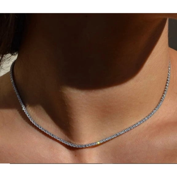 3MM Round Cut 16Ct Lab Created Diamond Women Tennis Necklace 18" Chain 14K White Gold Plated Silver