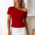 thumbnail image 2 of LIaqionyy Women's off Shoulder Tee Shirt Short Sleeve Tops Summer Casual Fashion Blouse Shirts Going out Crop Top, 2 of 6