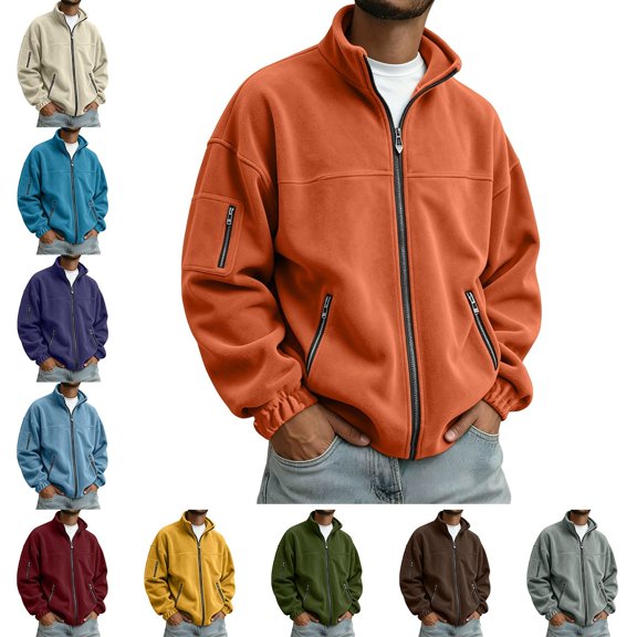 Zysthvn Long Sleeve Mens Winter Sweatshirt Lightweight Casual Pullover Sweatshirts for Men with Pockets Solid Stand Collar Loose Mens Tops
