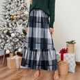 thumbnail image 2 of Women Plaid Print Maxi Skirt Elastic Waist Long Skirt Casual Loose Fit Tiered Design Comfortable Style Navy S, 2 of 6