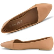 Twisted Shoes Lindsay Womens Flats, Micro Suede Ballet Flats with Comfort Insole and Asymmetric Opening, Cognac, 10