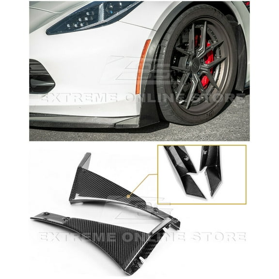 For 2014-2019 Chevrolet Corvette C7 | Z06 Stage 3 Style Carbon Fiber Front Bumper Lower Splitter Side Extension Winglets
