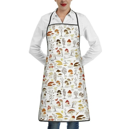 

Pofeuu Mushrooms And Butterflies Print Aprons with Pockets Cute Aprons for Kitchen Cooking Server Barber Chef Apron