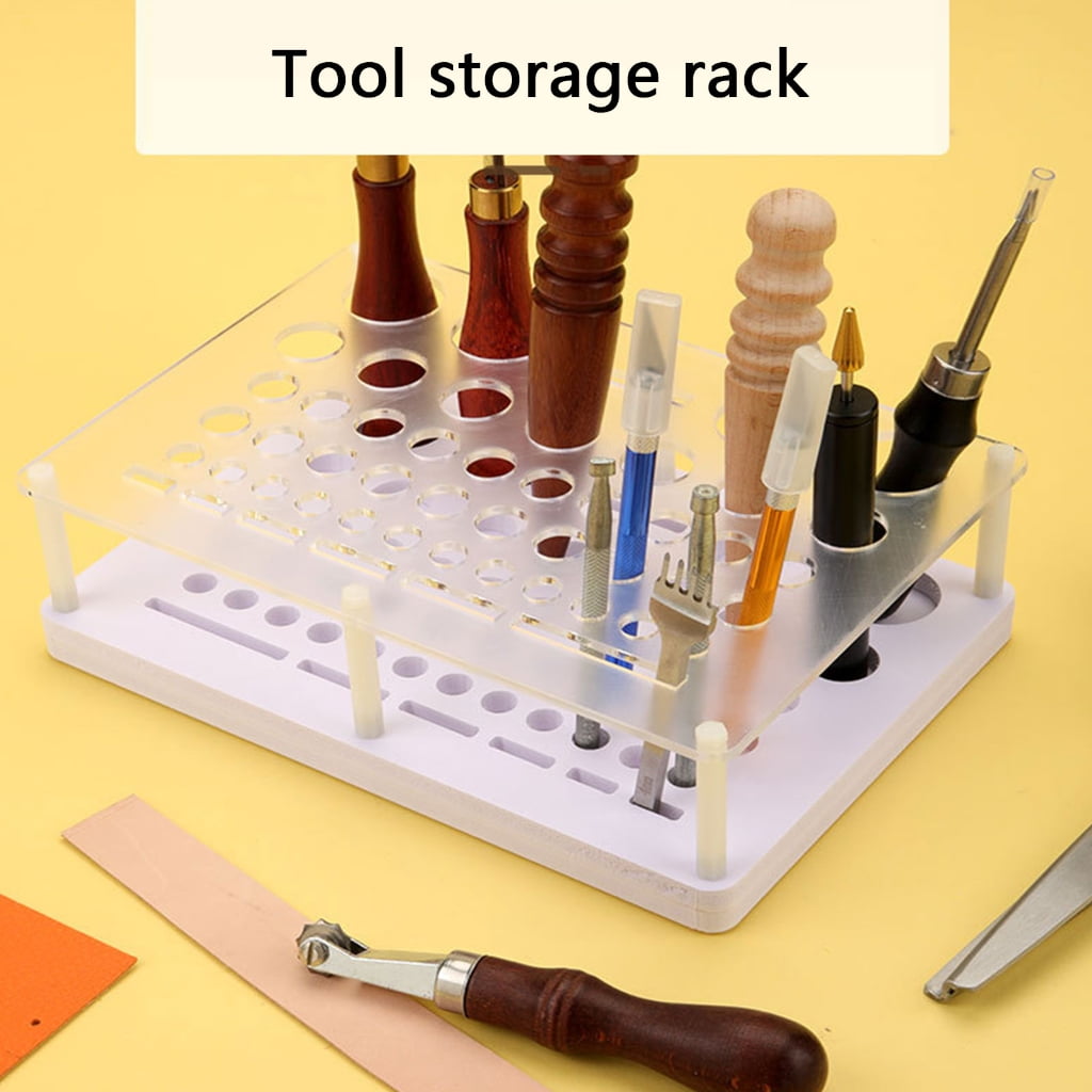 PVC1eatherTool Storage Rack with Multiple Holes Punch Craft Tool Organizer Shelf Suitable for Professional Technicians