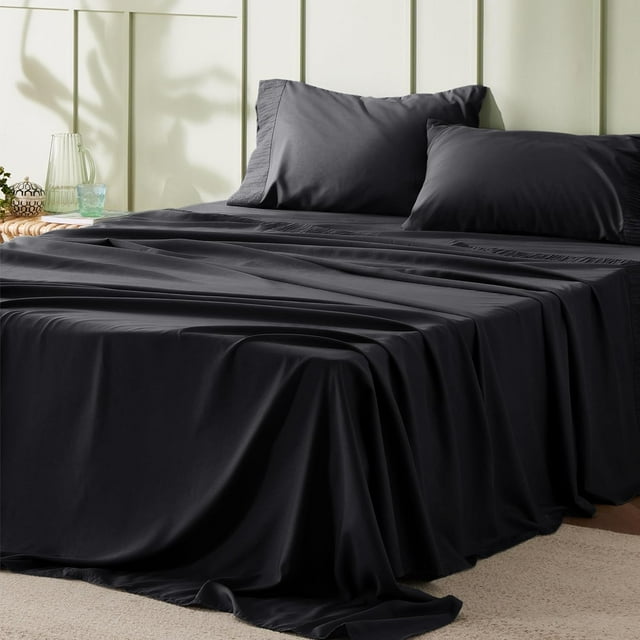 Juego de sábanas Bedsure California King, 4 piezas, poliéster negro