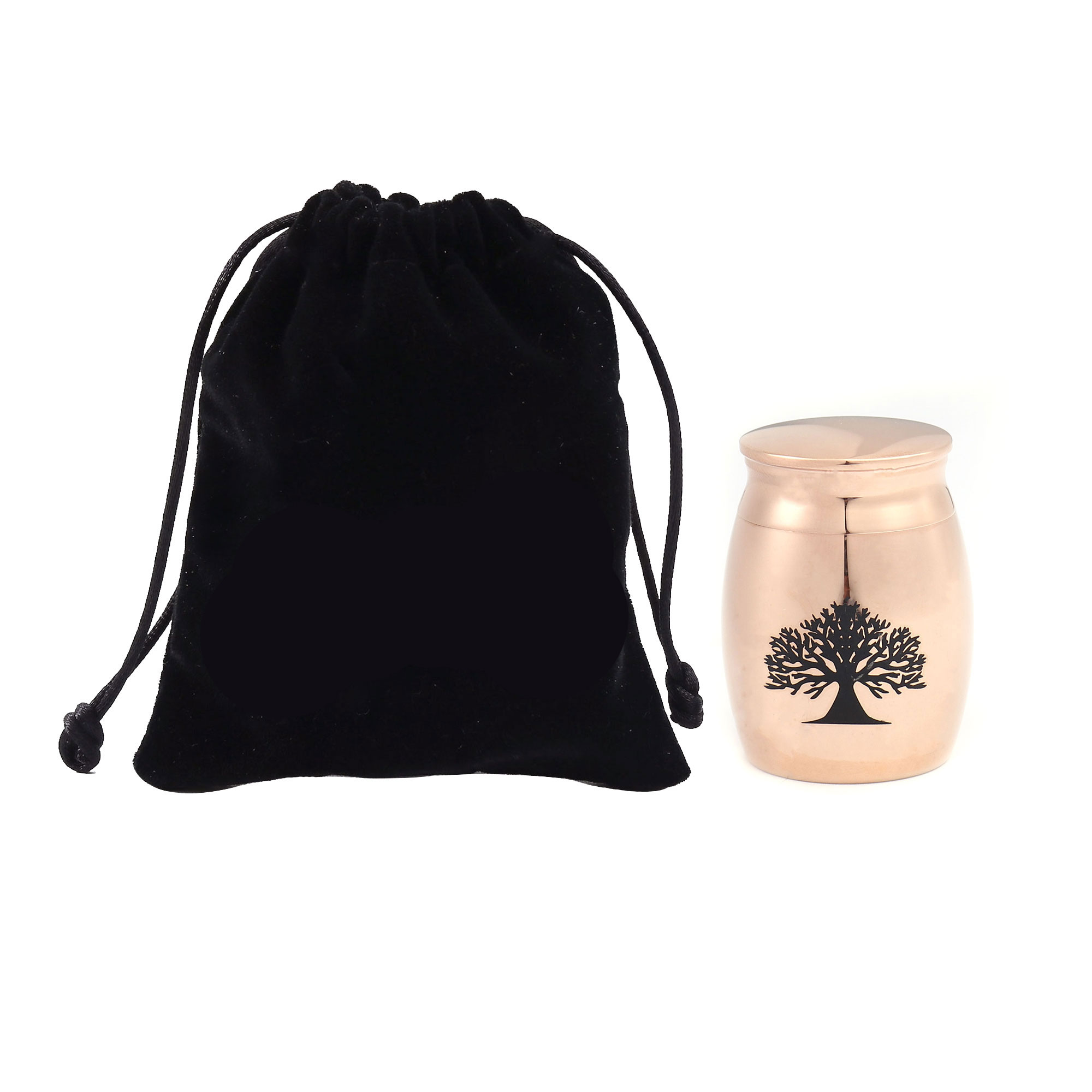 Rose Gold Tree of Life Keepsake Funeral Cremation Urn for Ashes Mini Stainless Steel Waterproof Human Ashes Container with Free Anavia Pouch