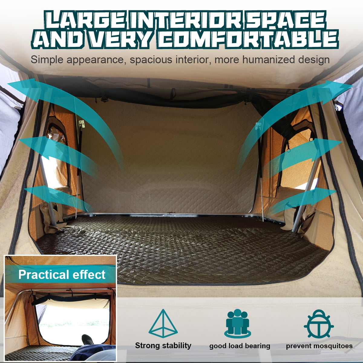 WOLFSTORM Universal HardShell Roof Top Tent Outdoor Camping Rooftop Tent Waterproof Tent with Ladder and Sunroof Off-Road Tent for 2-3 Adults Fit Truck SUV Camping